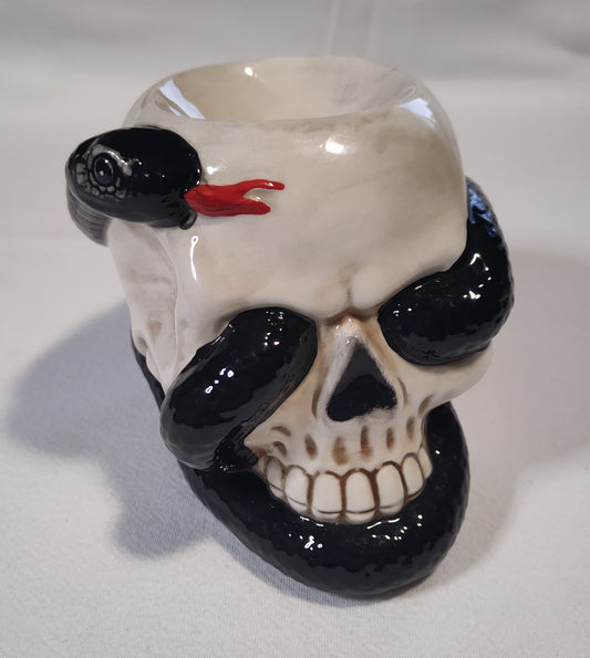 Skull with Coiled Snake Shaped Ceramic Oil Burner